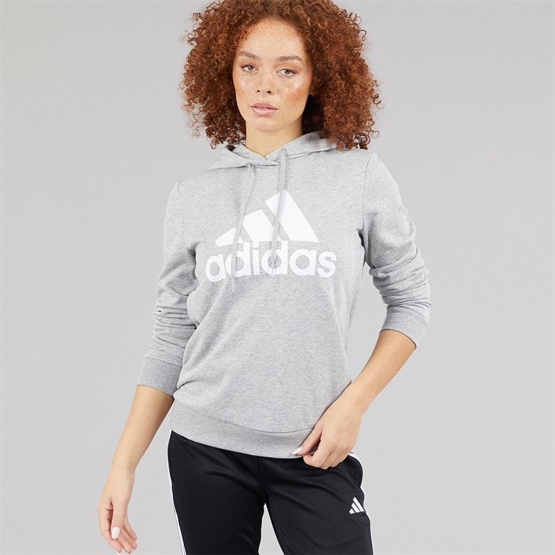 adidas Womens Essentials Logo Relaxed Fit Hoodie Medium Grey Heather/White - Image 5