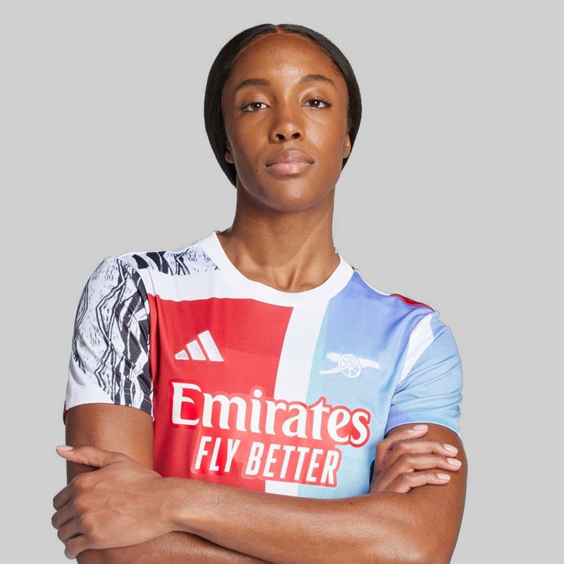 adidas Womens AFC Arsenal FC 24/25 Pre Match Jersey Better Scarlet/White/Black/Clear Aqua - Image 4