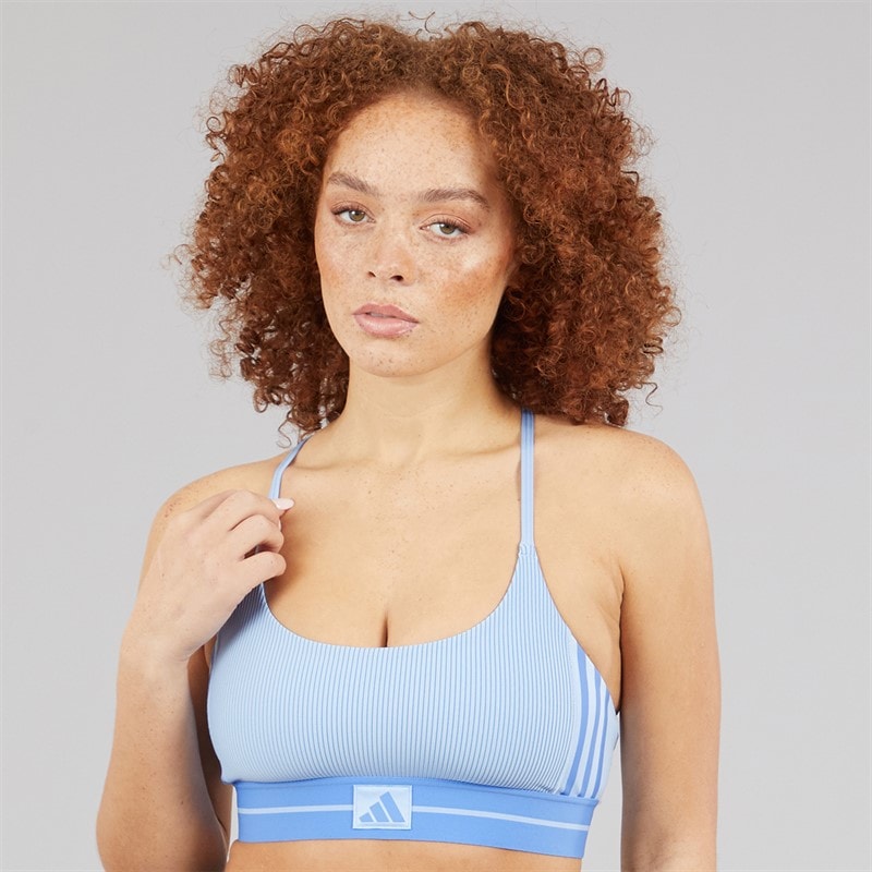 adidas Womens Hyperglam Rib Light Support Bralette Glow Blue/Blue Fusion - Image 1