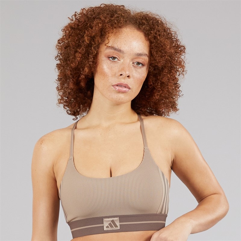 adidas Womens Hyperglam Rib Light Support Bralette Chalky Brown/Earth Strata - Image 3
