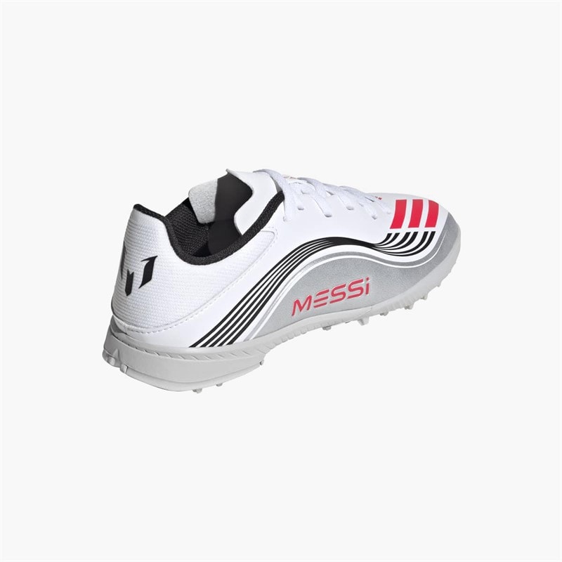 adidas Junior F50 League Messi TF Astro Football Boots Cloud White/Lucid Red/Silver Metallic - Image 3