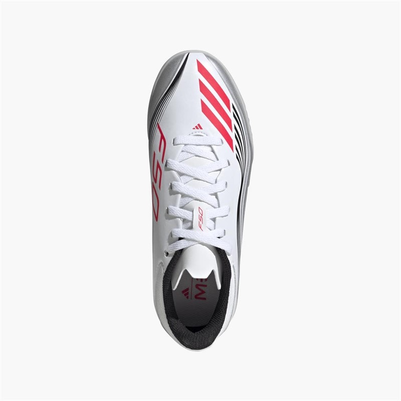 adidas Junior F50 League Messi TF Astro Football Boots Cloud White/Lucid Red/Silver Metallic - Image 4