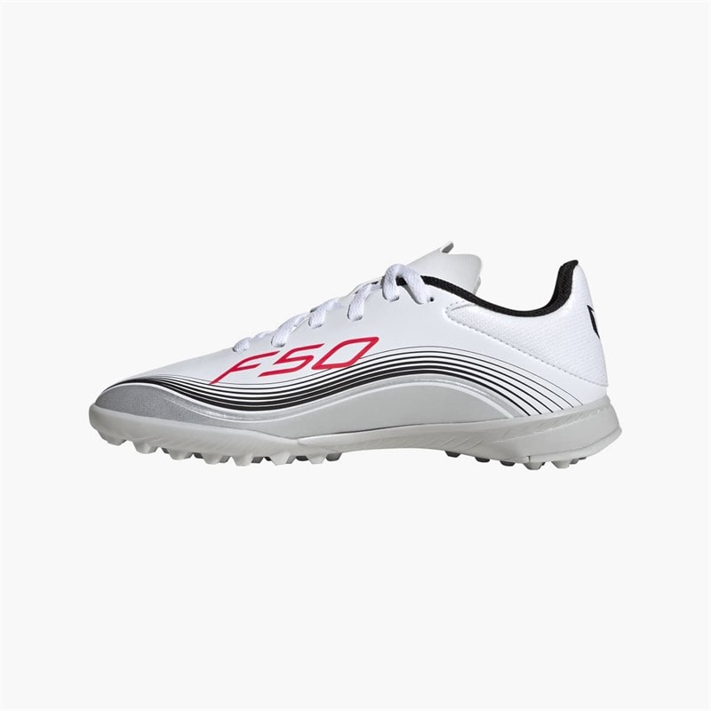 adidas Junior F50 League Messi TF Astro Football Boots Cloud White/Lucid Red/Silver Metallic - Image 5