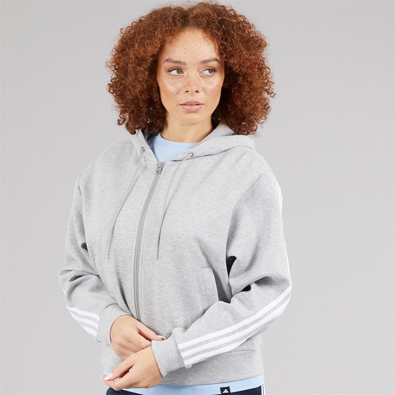 adidas Womens Future Icons 3-Stripes Full Zip Hoodie Medium Grey Heather - Image 3