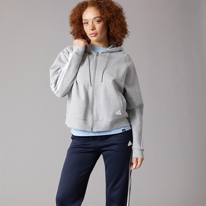 adidas Womens Future Icons 3-Stripes Full Zip Hoodie Medium Grey Heather - Image 5