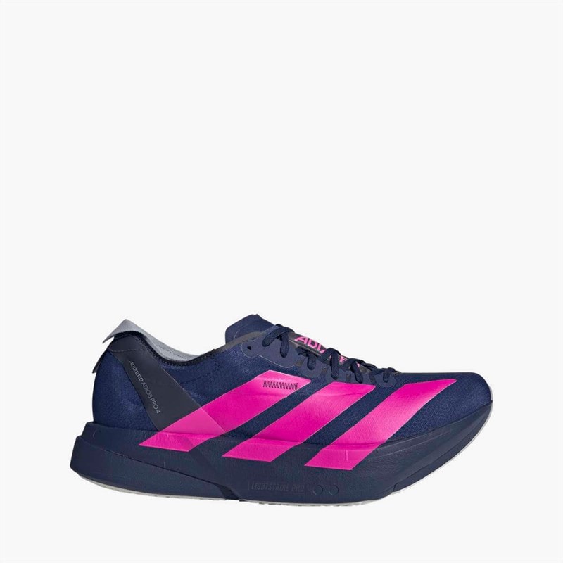 adidas Mens Adizero Adios Pro 4 Neutral Running Shoes Dark Blue/Shock Pink/Dash Grey - Image 1