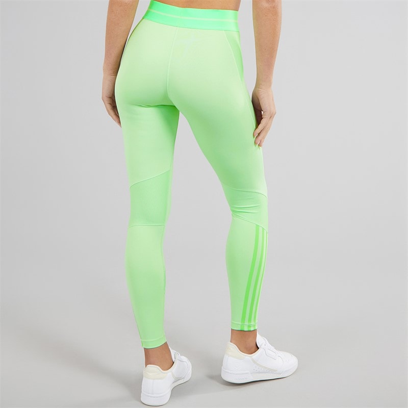 adidas Womens Hyperglam Rib 1/1 Leggings Semi Green Spark/Lime Burst - Image 2