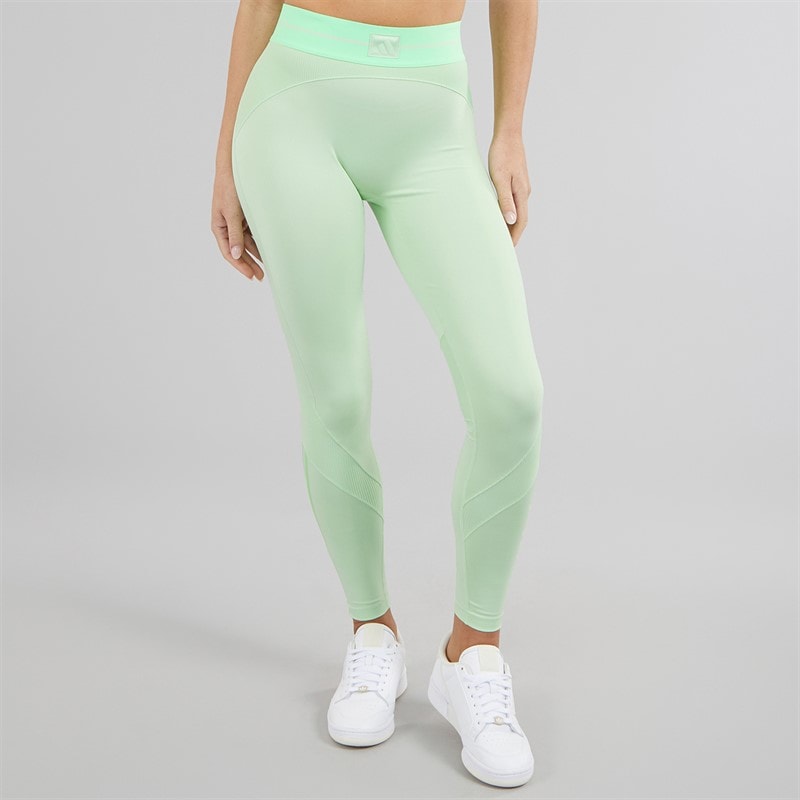 adidas Womens Hyperglam Rib 1/1 Leggings Semi Green Spark/Lime Burst - Image 3