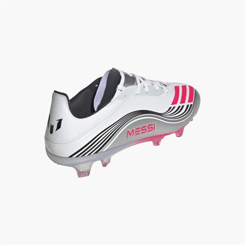 adidas Mens F50 Messi Pro FG Firm Ground Football Boots Cloud White/Lucid Red/Silver Metallic - Image 3