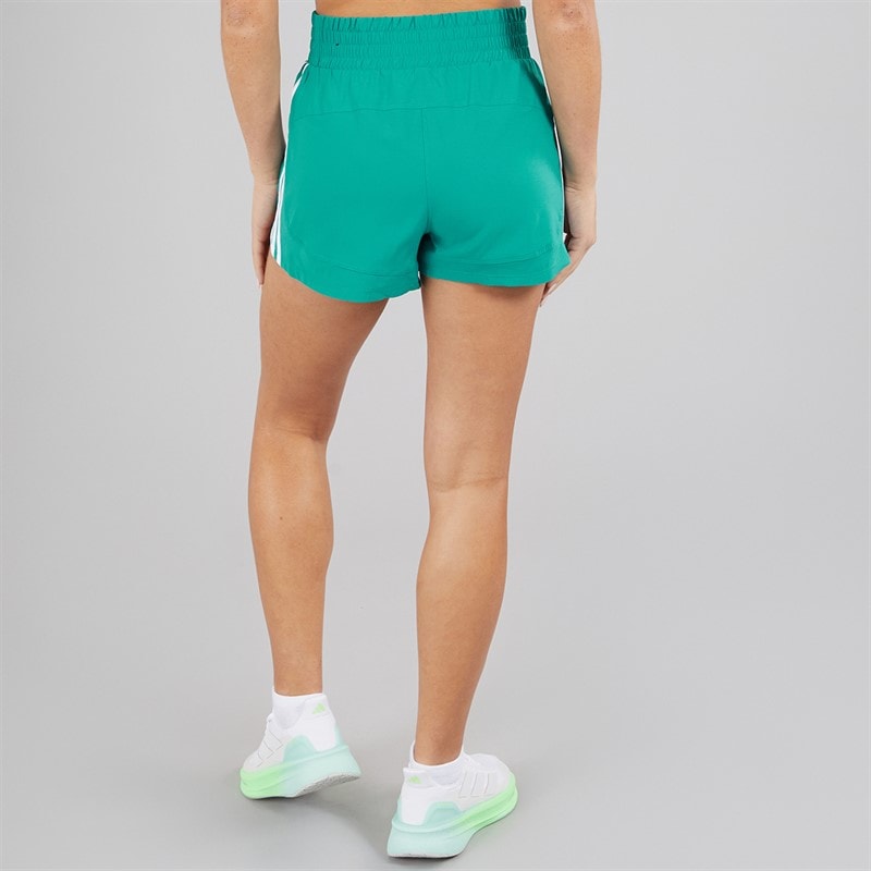 adidas Womens Pacer Training 3-Stripes High Rise Woven Shorts Pure Teal/White - Image 2