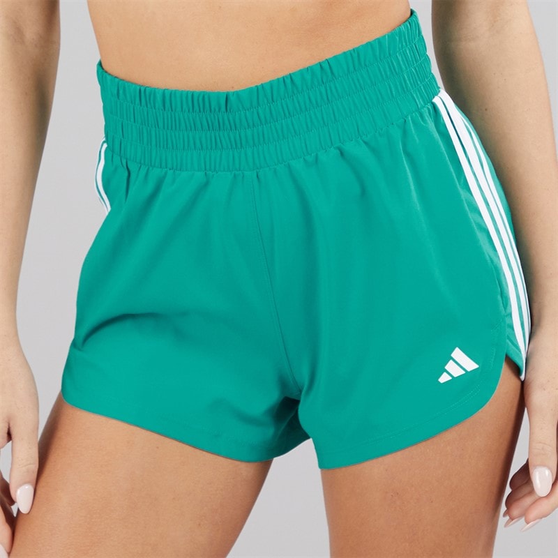 adidas Womens Pacer Training 3-Stripes High Rise Woven Shorts Pure Teal/White - Image 3