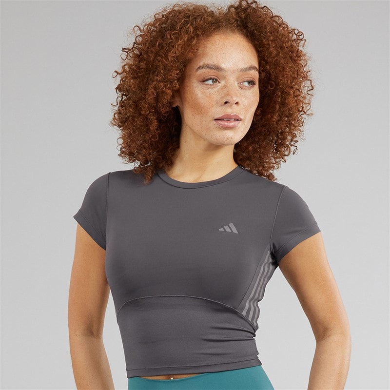 adidas Womens Hyperglam Shine Baby T-Shirt Grey Strata/Taupe Oxide - Image 3