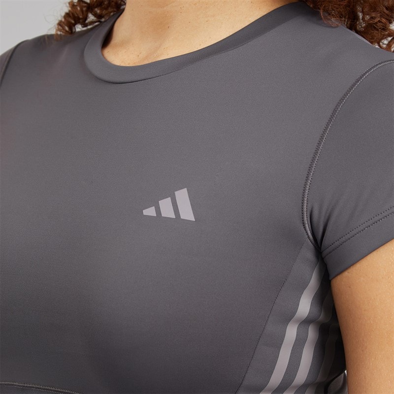 adidas Womens Hyperglam Shine Baby T-Shirt Grey Strata/Taupe Oxide - Image 5