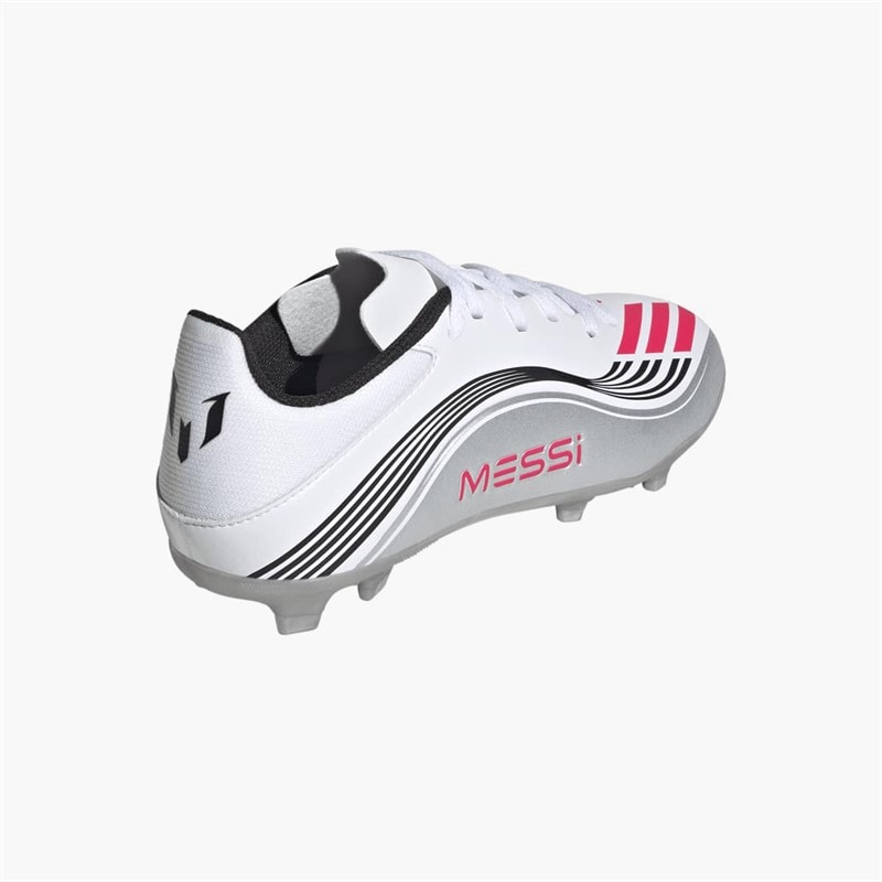 adidas Junior F50 League Messi FG/MG Firm/Multi Ground Football Boots Cloud White/Lucid Red/Silver Metallic - Image 3