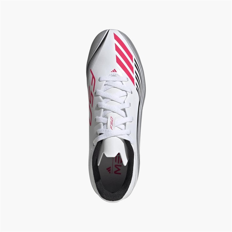 adidas Junior F50 League Messi FG/MG Firm/Multi Ground Football Boots Cloud White/Lucid Red/Silver Metallic - Image 4