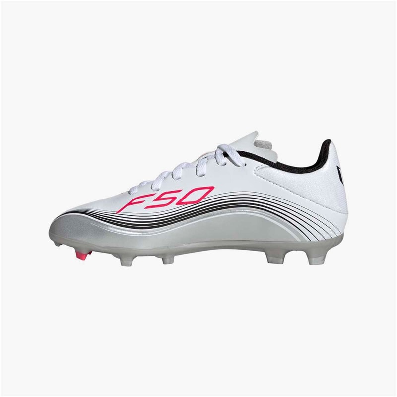 adidas Junior F50 League Messi FG/MG Firm/Multi Ground Football Boots Cloud White/Lucid Red/Silver Metallic - Image 5