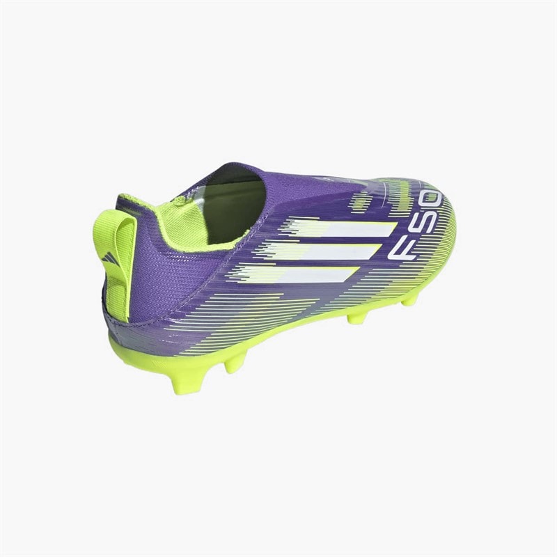 adidas Kids F50 League Laceless Radiant Blaze Pack FG/MG Firm/Multi Ground Football Boots Purple Rush/Cloud White/Lucid Lemon - Image 3