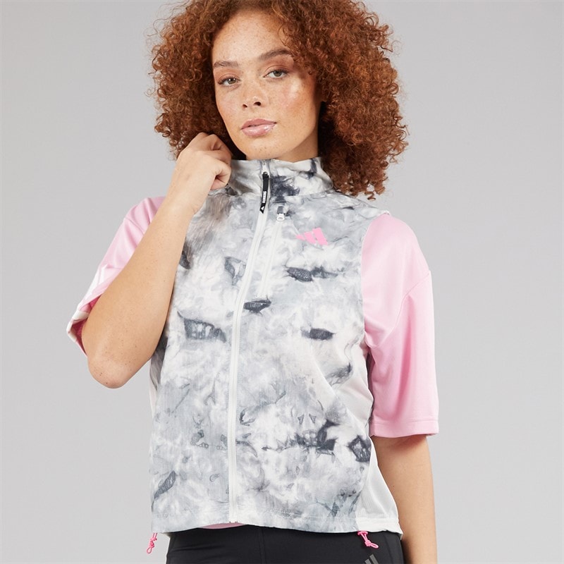 adidas Womens Own The Run Spray Dye Full Zip Running Gilet Orbit Grey/Black - Image 5