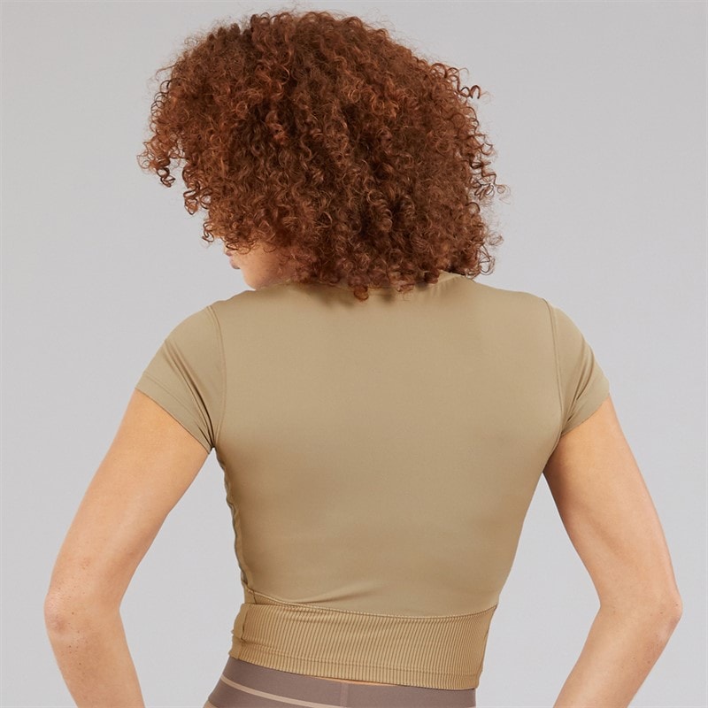 adidas Womens Hyperglam Rib Baby T-Shirt Chalky Brown/Earth Strata - Image 2