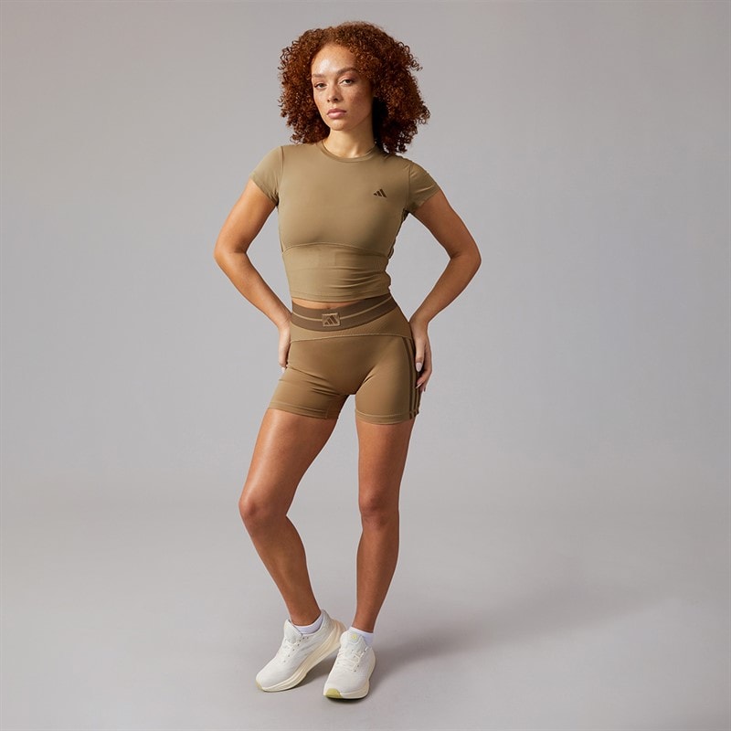 adidas Womens Hyperglam Rib Baby T-Shirt Chalky Brown/Earth Strata - Image 4