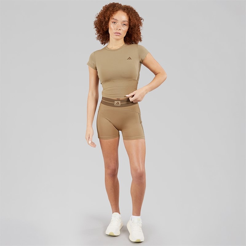 adidas Womens Hyperglam Rib Baby T-Shirt Chalky Brown/Earth Strata - Image 5