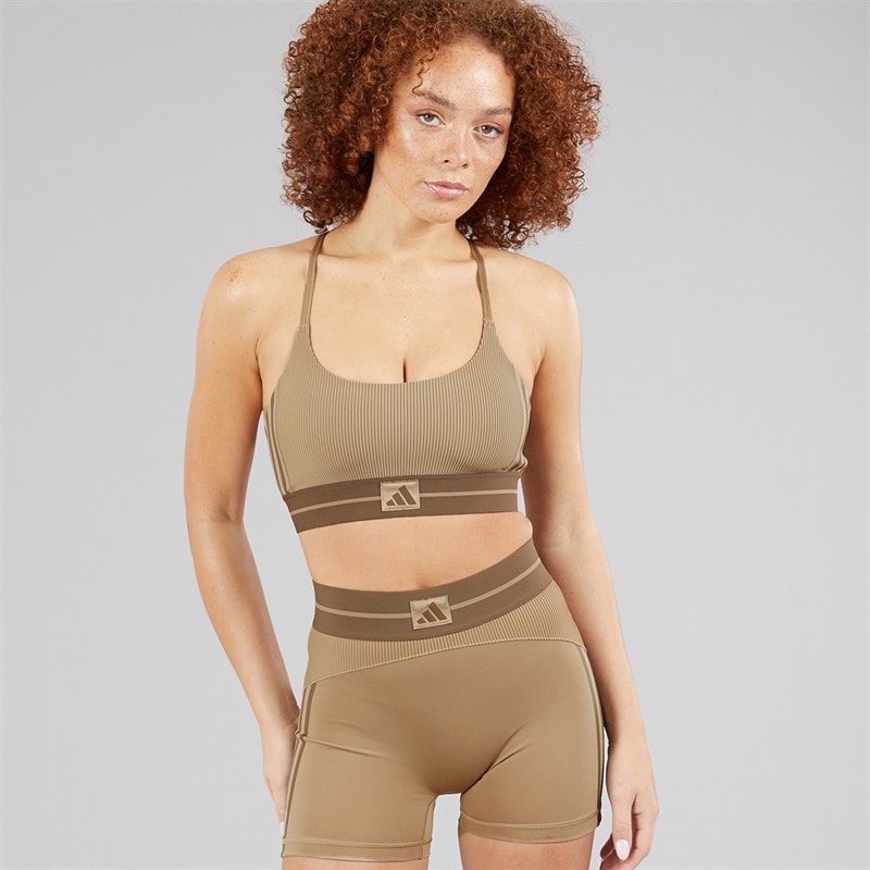 adidas Womens Hyperglam Rib 4 Shorts Chalky Brown/Earth Strata - Image 5