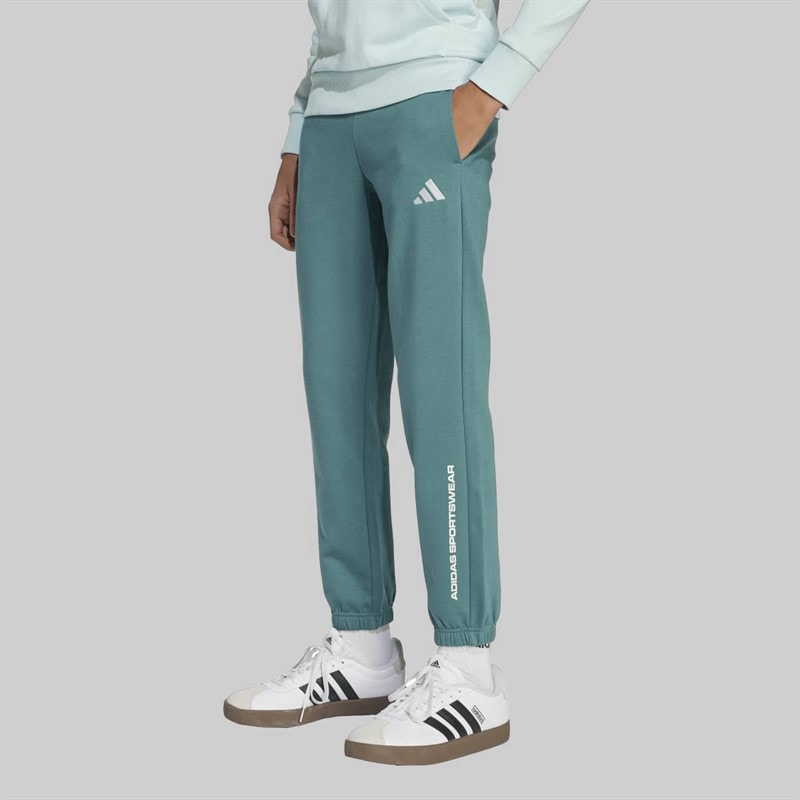 adidas Junior Boys Slogan Fleece Joggers Preloved Teal - Image 1