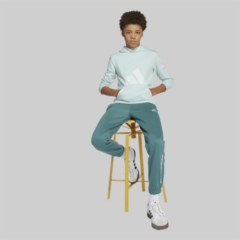 adidas Junior Boys Slogan Fleece Joggers Preloved Teal - Image 3