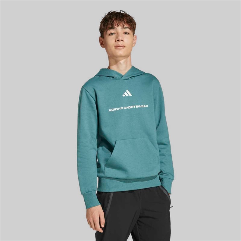 adidas Junior Boys Slogan Fleece Hoodie Preloved Teal - Image 1