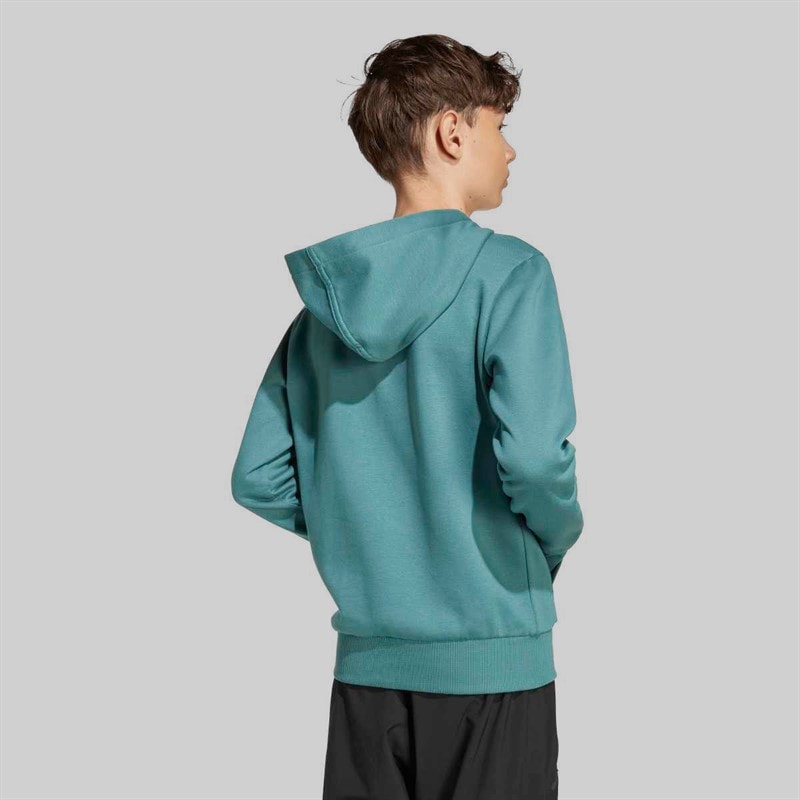 adidas Junior Boys Slogan Fleece Hoodie Preloved Teal - Image 2