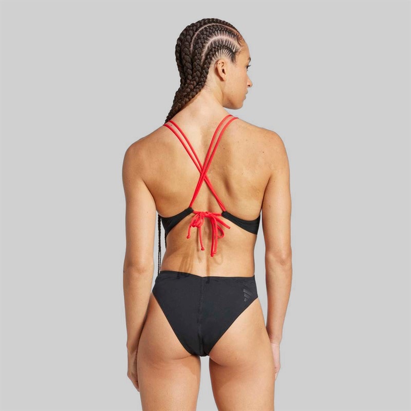 adidas Womens Ripstream 3-Stripes X-Back Swimsuit Black/Pure Ruby - Image 2