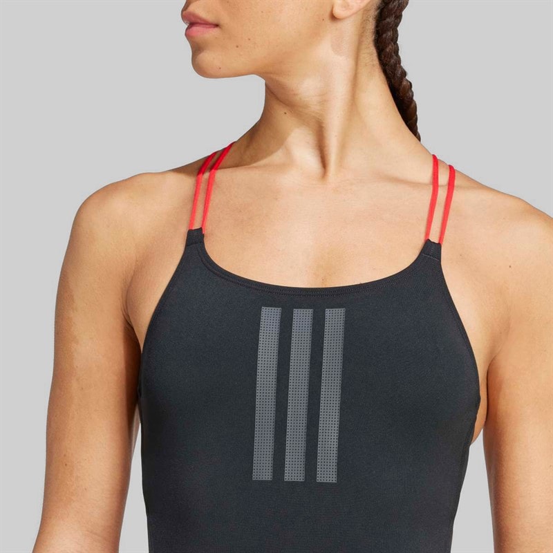 adidas Womens Ripstream 3-Stripes X-Back Swimsuit Black/Pure Ruby - Image 3