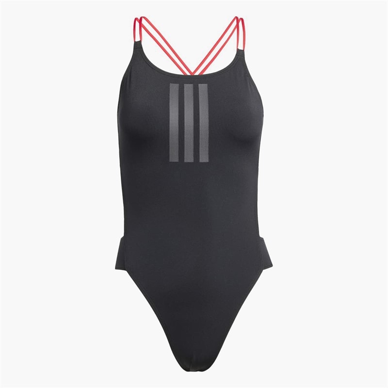 adidas Womens Ripstream 3-Stripes X-Back Swimsuit Black/Pure Ruby - Image 5