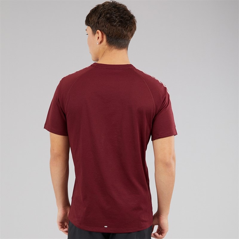 adidas Mens Own The Run 3-Stripes Running T-Shirt Shadow Red - Image 2