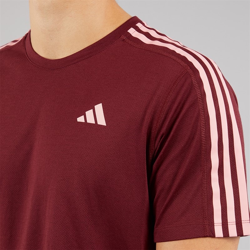 adidas Mens Own The Run 3-Stripes Running T-Shirt Shadow Red - Image 3