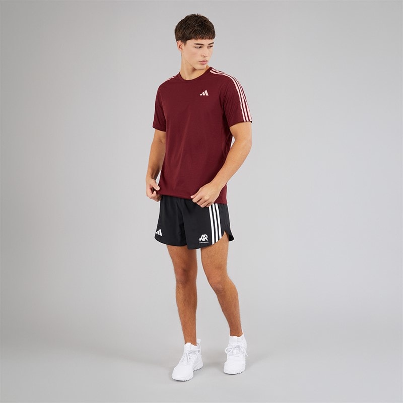adidas Mens Own The Run 3-Stripes Running T-Shirt Shadow Red - Image 4