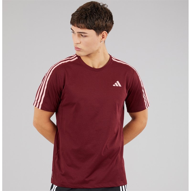 adidas Mens Own The Run 3-Stripes Running T-Shirt Shadow Red - Image 5