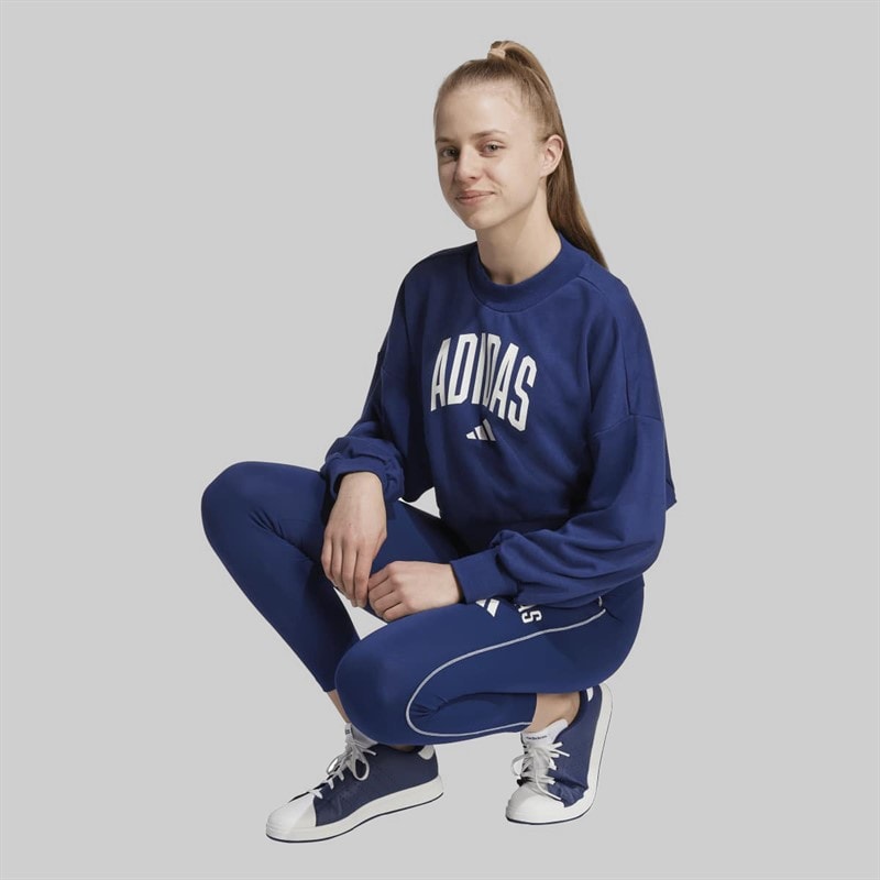 adidas Junior Girls Seasonals Essentials Collegiate Logo Sweatshirt Dark Blue/White - Image 3