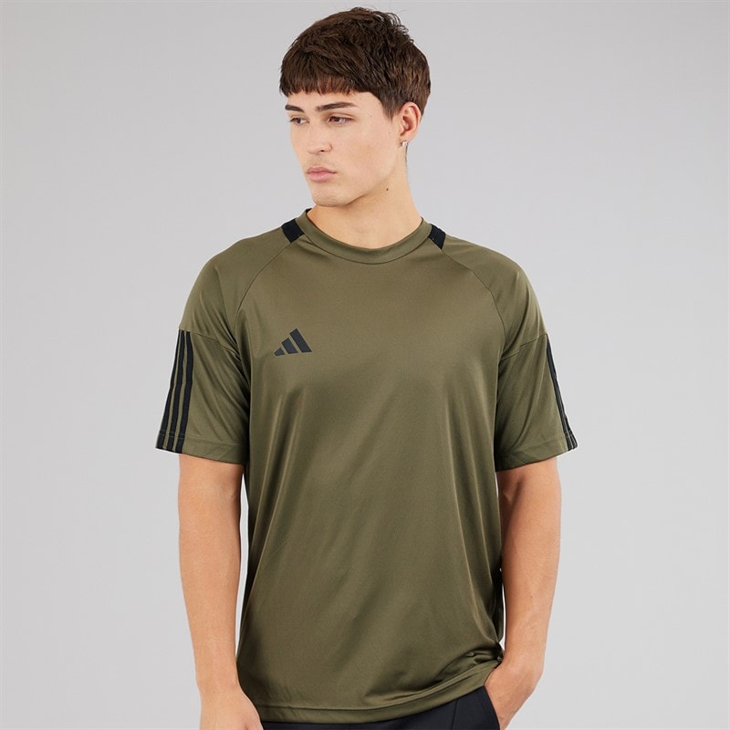 adidas Mens AEROREADY Sereno 3-Stripes T-Shirt Olive Strata/Black - Image 1