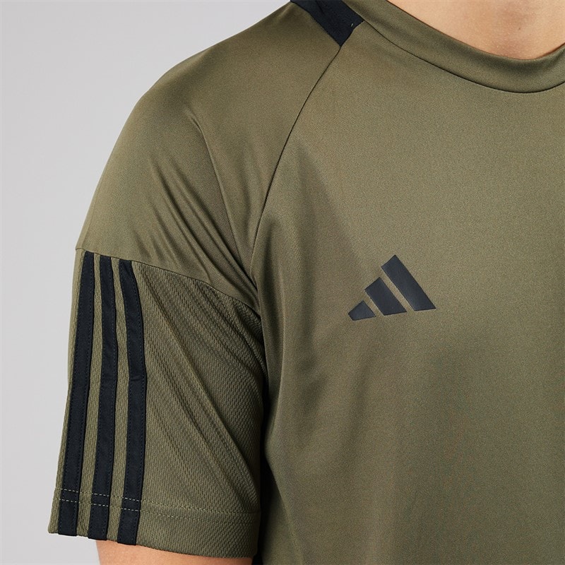 adidas Mens AEROREADY Sereno 3-Stripes T-Shirt Olive Strata/Black - Image 3