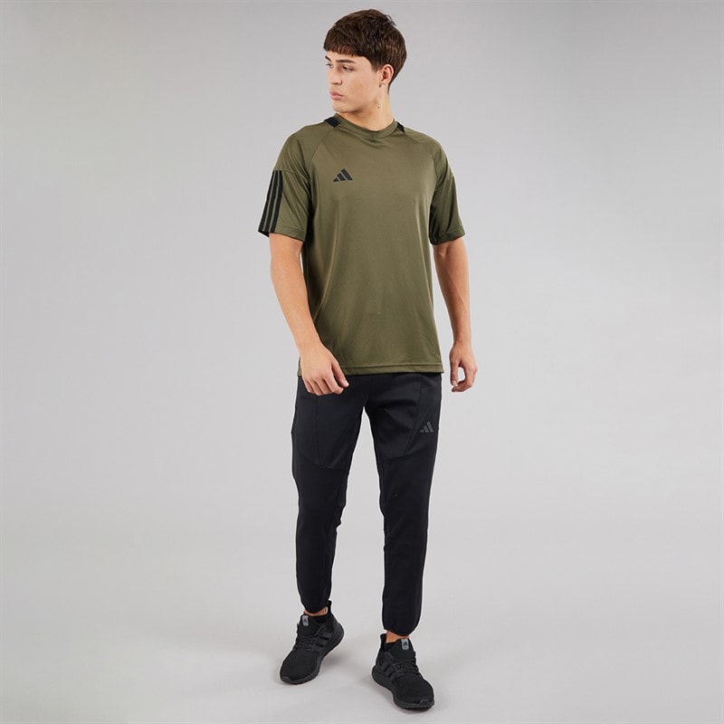 adidas Mens AEROREADY Sereno 3-Stripes T-Shirt Olive Strata/Black - Image 4