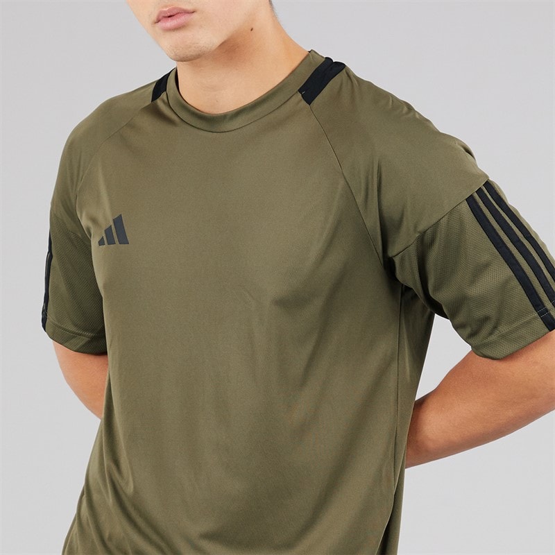 adidas Mens AEROREADY Sereno 3-Stripes T-Shirt Olive Strata/Black - Image 5