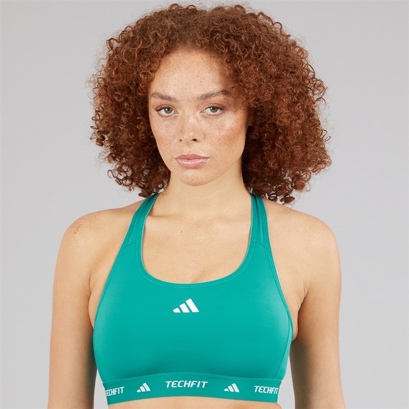 adidas Womens Techfit Medium Support Sports Bra Pure Teal - Image 3