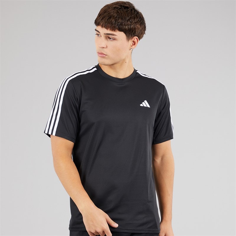 adidas Mens Train Essentials 3-Stripes Training T-Shirt Black/White - Image 1