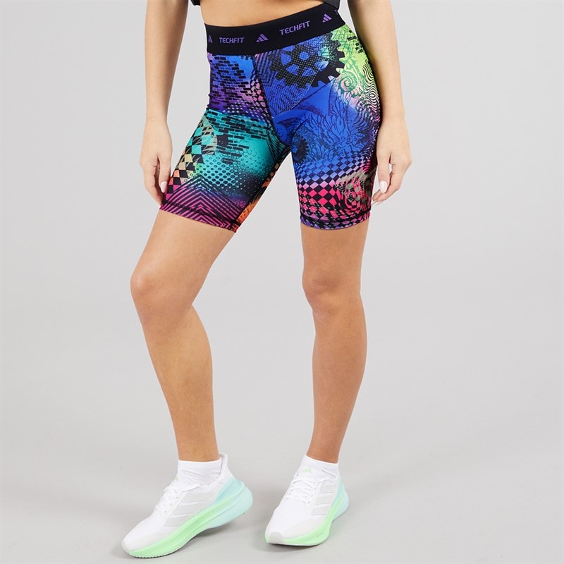 adidas Womens X Jeremy Scott Biker Shorts Acid Yellow/Semi Lucid Fuchsia/Active Purple - Image 1