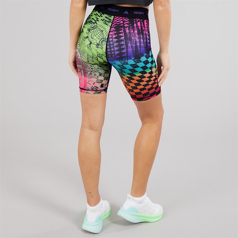 adidas Womens X Jeremy Scott Biker Shorts Acid Yellow/Semi Lucid Fuchsia/Active Purple - Image 2