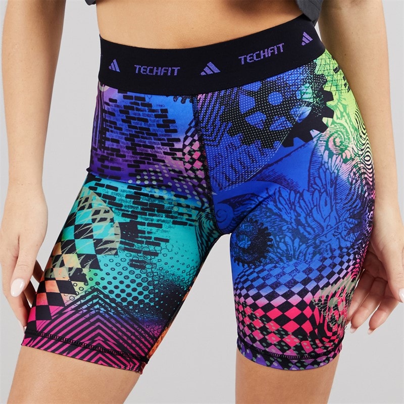 adidas Womens X Jeremy Scott Biker Shorts Acid Yellow/Semi Lucid Fuchsia/Active Purple - Image 3