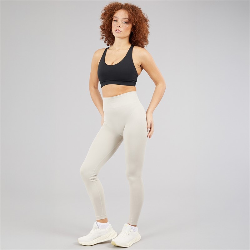 adidas Womens Workout Essentials Full Length Knit Leggings Beige - Image 4