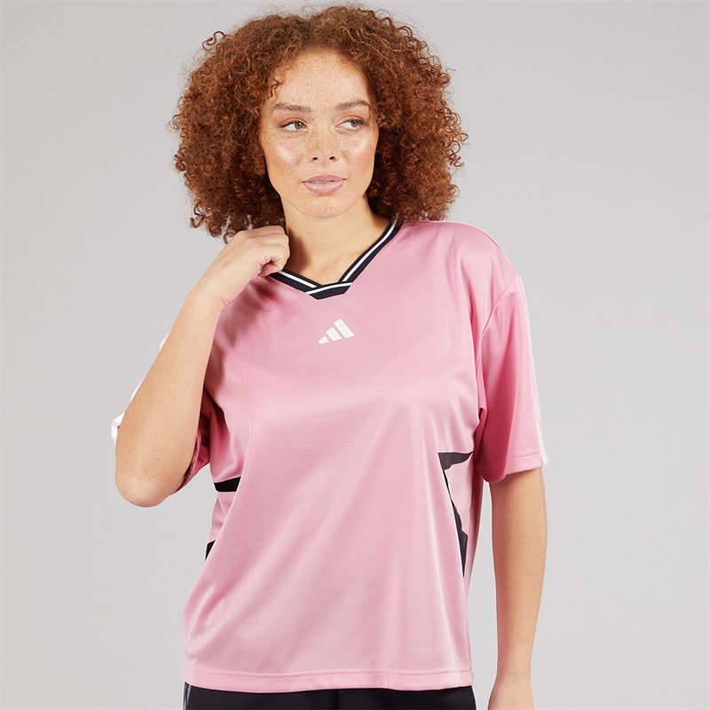 adidas Womens Tiro Boyfriend Fit T-Shirt True Pink/Black/White - Image 1