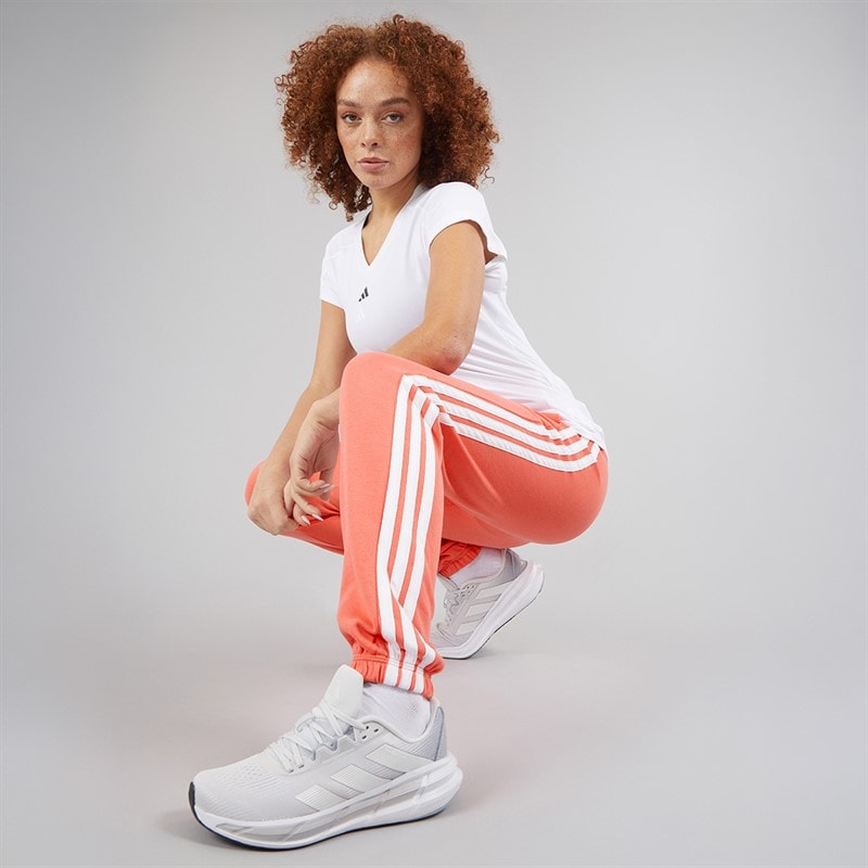 adidas Womens Essentials 3-Stripes French Terry Cuffed Joggers Semi Turbo/White - Image 4